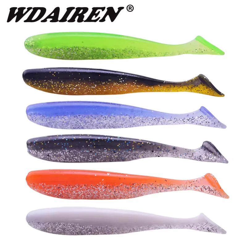 6 uds Jig Wobblers Señuelos de Pesca 8cm 3,5g doble Color silicona sal olor aditivos cebo suave aparejos carpa lubina señuelo Swimbaits