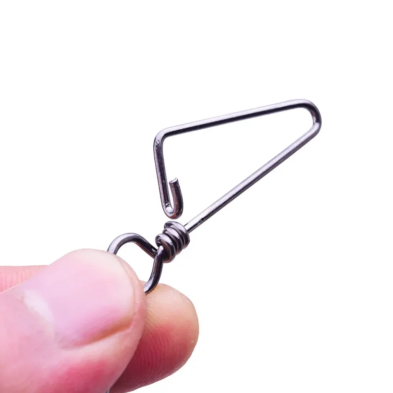 20 piezas 1 # -14 # Conector triangular de pesca de acero inoxidable, rodamiento de Pin, broche giratorio para señuelo, gancho, accesorios, herramientas, aparejos - imagen 4