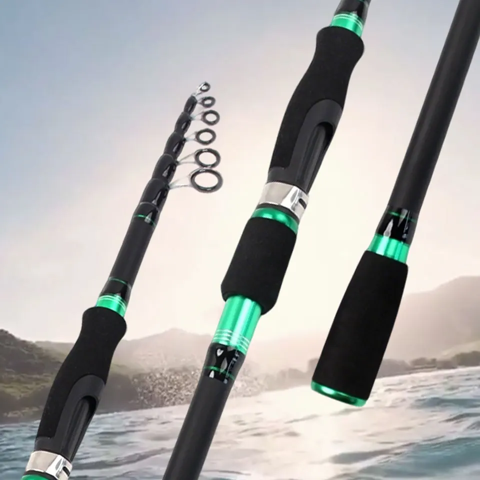 Caña de señuelo giratoria telescópica, 1,8-2,7 M de potencia, fibra de carbono, agarre EVA, ultracorto, portátil para pesca en agua dulce y salada