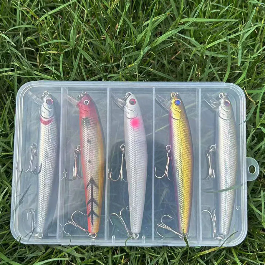 Señuelo de pesca de pececillos biónicos 3D con ojos, cebo duro Artificial con pluma, anzuelo triple, perfecto para atrapar más peces, 5 piezas - imagen 2