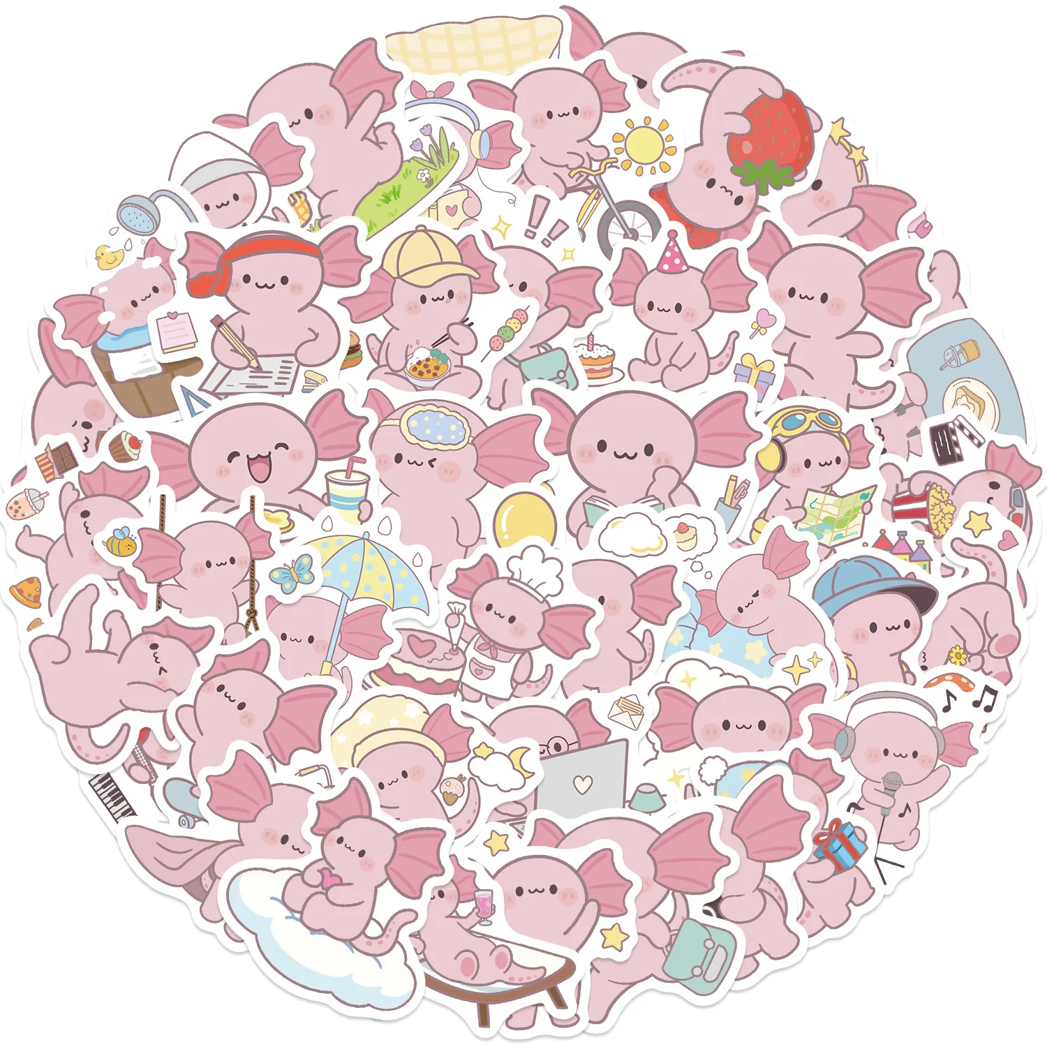 50 Uds. De pegatinas de grafiti de dibujos animados Axolotl para teléfono, guitarra, portátil, maleta, botellas de agua, pegatinas impermeables - imagen 3