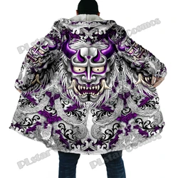 Capa de invierno a la moda para hombre, máscara samurái Oni, tatuaje, estampado 3D, capa gruesa de lana con capucha, capa cálida informal Unisex DP59