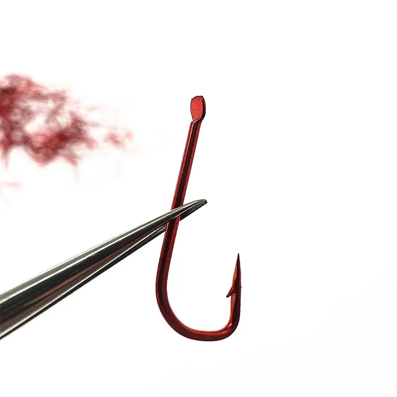 100 unids/caja anzuelo de pesca serie 1 # -8 #   Anzuelo de púas de acero rico en carbono, anzuelos de oro rojo, soporte de cebo doblado, anzuelo de carpa anillado - imagen 2