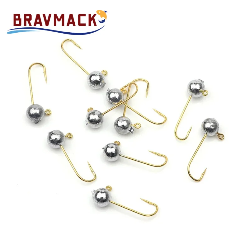 10 unids/lote Mini anzuelos de púas con cabeza de Color dorado, anzuelo con cabeza de plomo, señuelos con cabeza de plantilla, señuelos blandos, anzuelo de pesca, anzuelos de pesca - imagen 2
