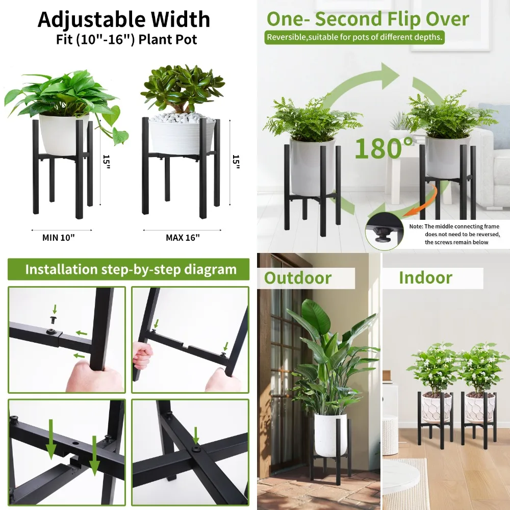 Soporte para plantas pesadas, soporte para plantas de cuatro patas, estantes de plantas de Metal ajustables de esquina para maceta, muebles de jardín y Patio al aire libre - imagen 3
