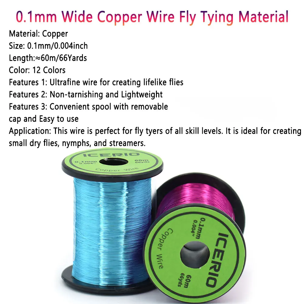 Bimoo, 1 unidad, 0,1mm de ancho, 60m de alambre de cobre, Material de atado de moscas, pequeño medio seco, larva, serpentina de ninfa, cuerpo, costilla, lubina, trucha, Señuelos de Pesca - imagen 3