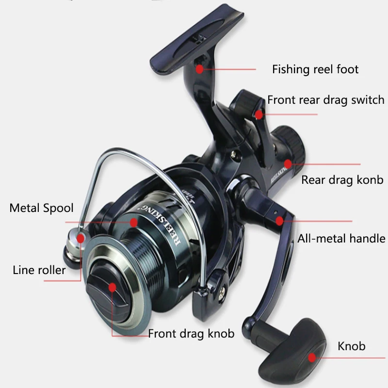 Carrete de pesca de carpa con doble fuerza de descarga delantera y trasera, fuerte tracción, 8kg, copa de línea de Metal, Serie 3000/4000/5000/6000, 5,2:1, 4,9:1, - imagen 4