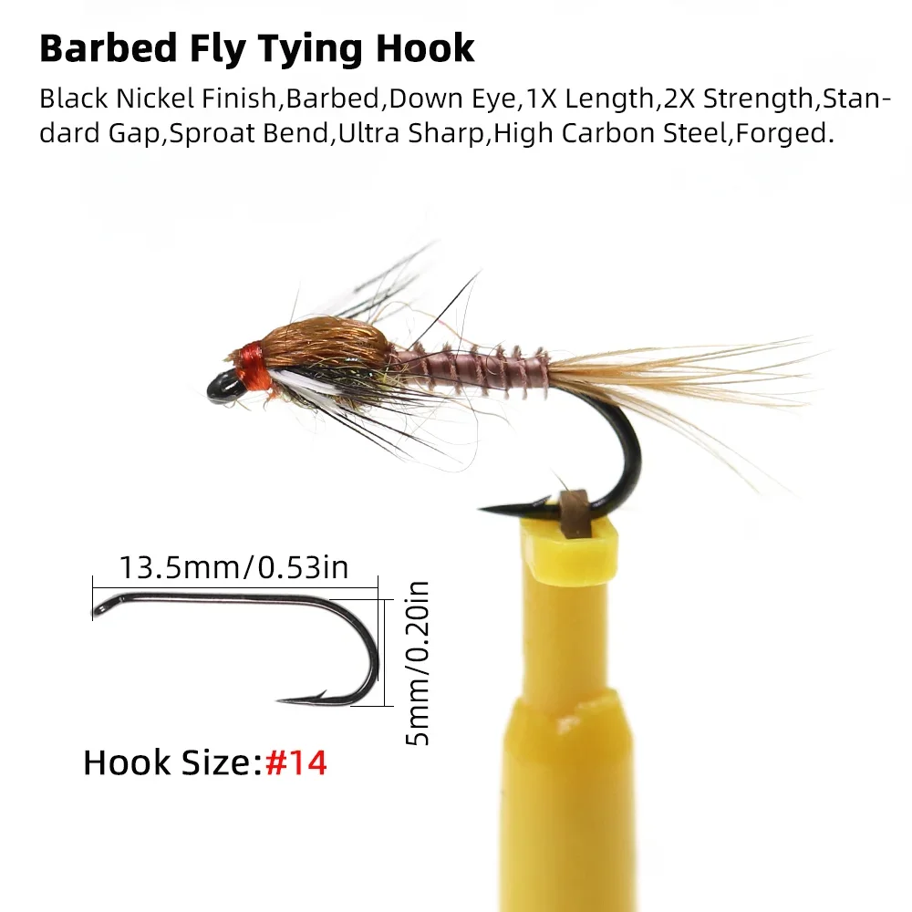Wifreo 5 uds/10 Uds ganso marrón Biot ninfa Grizzly Hackle cebos de insectos artificiales gancho de atado de moscas con púas # 14 señuelos de pesca de trucha - imagen 3