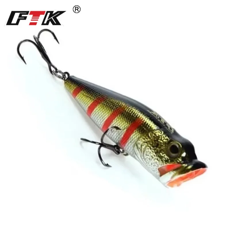 FTK Popper – Señuelo Topwater flotante con ojos 3D y anzuelo triple