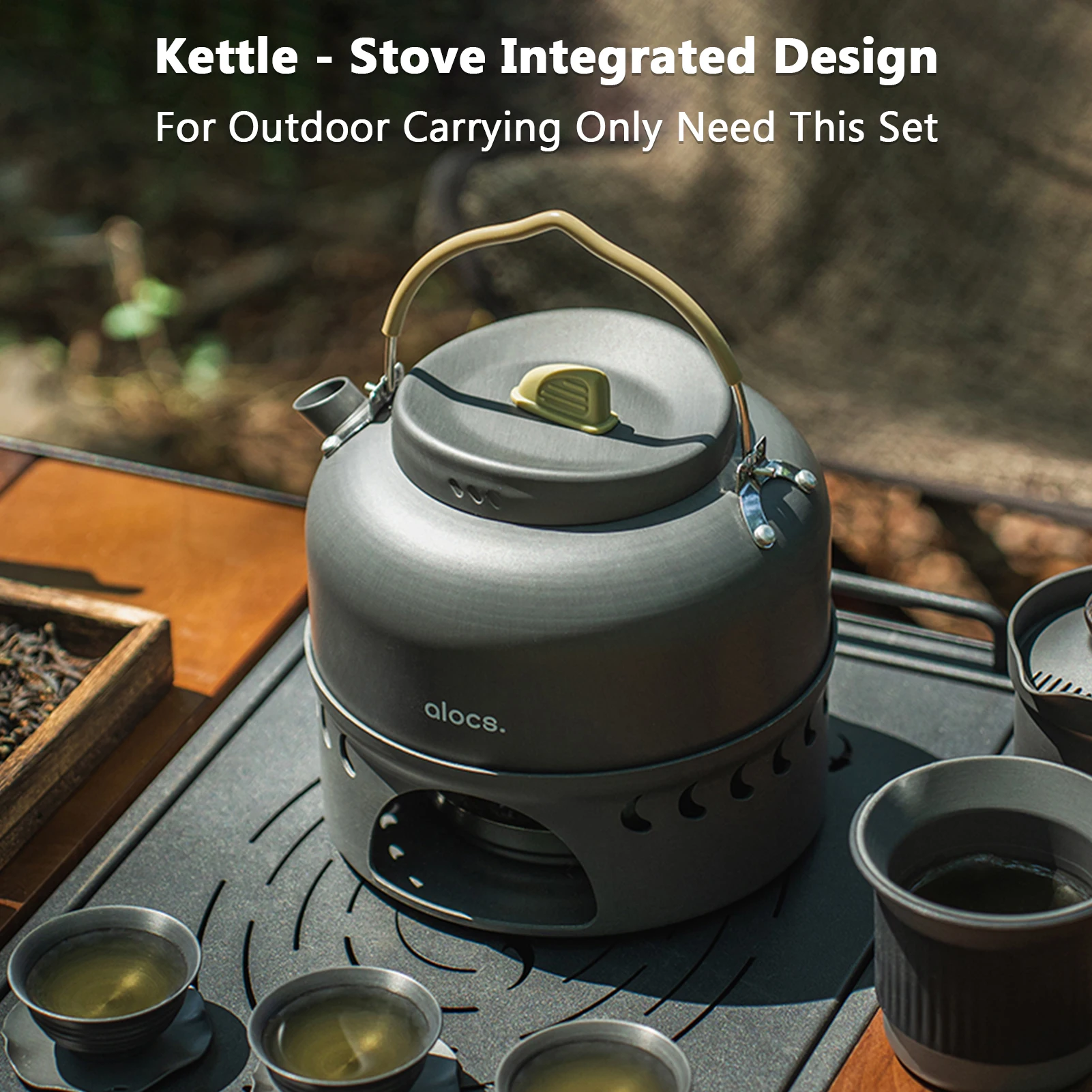 Hervidor de camping de 1,4 L con estufa de alcohol a prueba de viento, juego portátil para cocinar al aire libre - imagen 2
