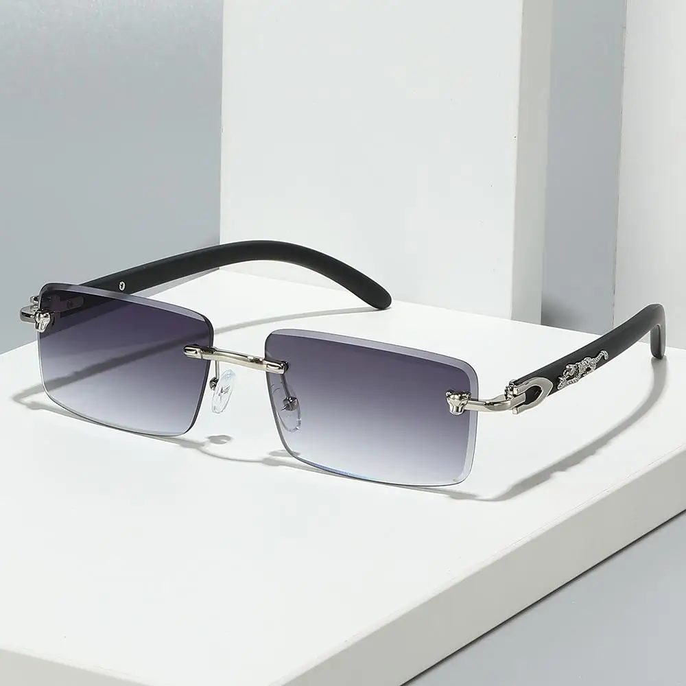 Gafas de sol retro con decoración de guepardo de moda, lentes oceánicos UV400, gafas de sol transparentes sin montura para mujeres y hombres - imagen 4