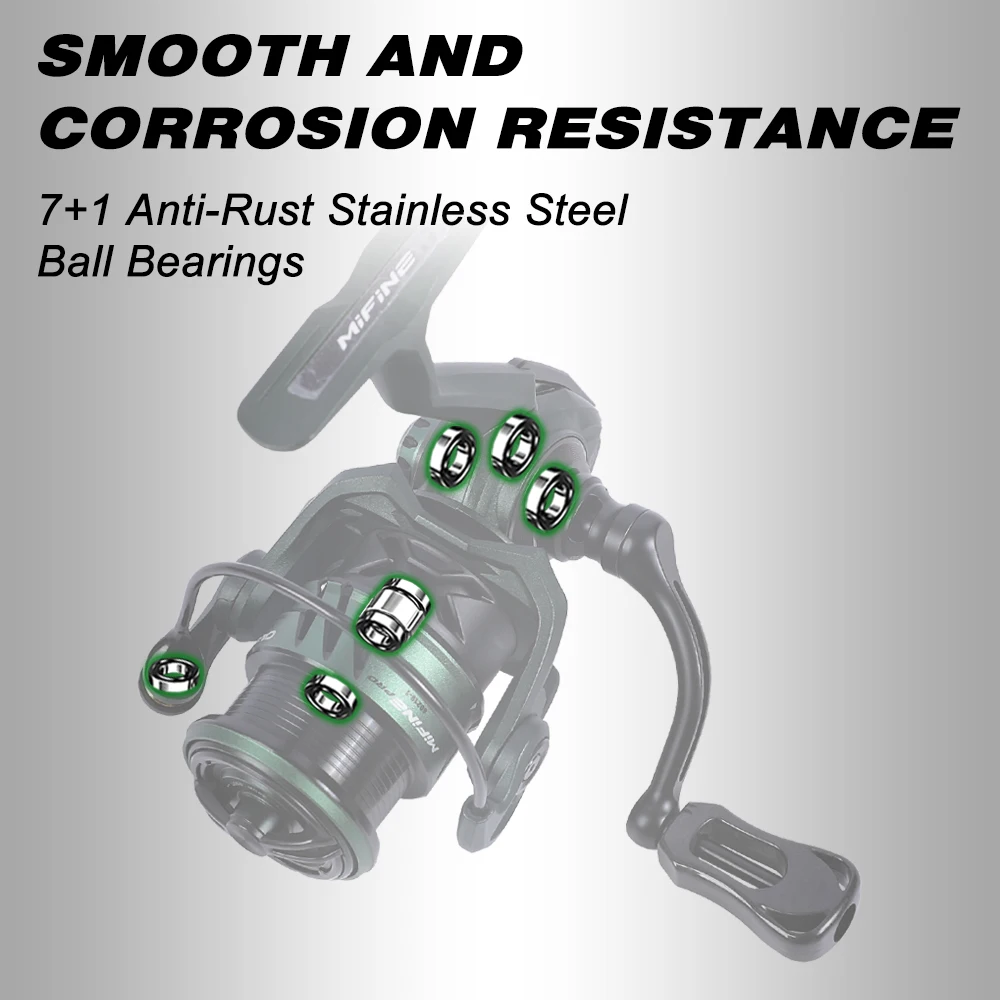 Carrete de pesca giratorio MIFINE CARBON-GT, carrete de agua salada, 7 + 1BB, 1000, 2000, 2500, 3000, 5,2:1, 8 kg de arrastre máximo de agua salada y agua dulce - imagen 5