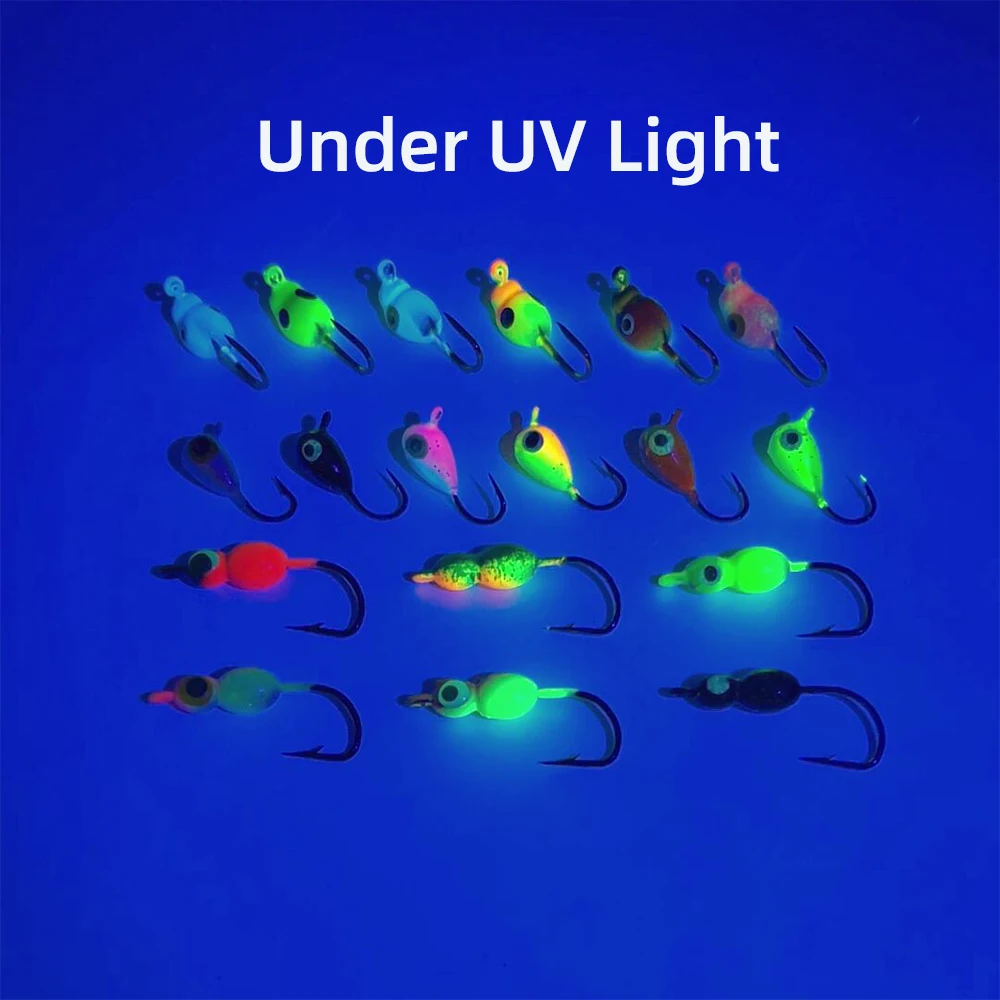 Ellllv, 12 Uds., plantilla para Pesca en hielo, señuelo duro, Pesca de invierno, plantillas luminosas para hielo, 1,8g-2,3g, tipo tipo de pez, lubina, Panfish, cebo de Metal Artificial - imagen 5