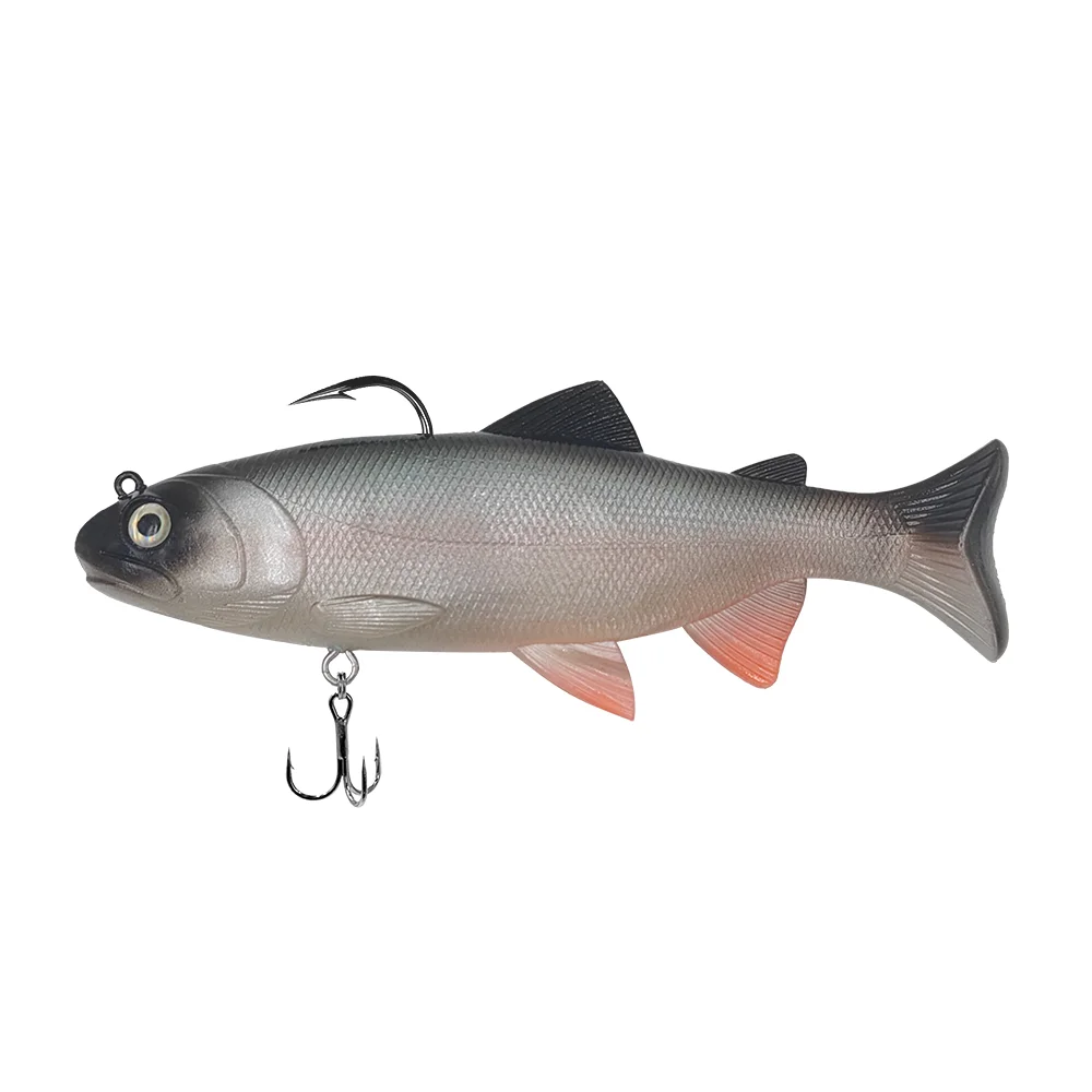Señuelos de pesca blandos de PVC con cabeza de plomo, cebos artificiales para natación, cola en T, Wobblers de Swimbait de silicona con gancho, 18cm, 125g - imagen 5
