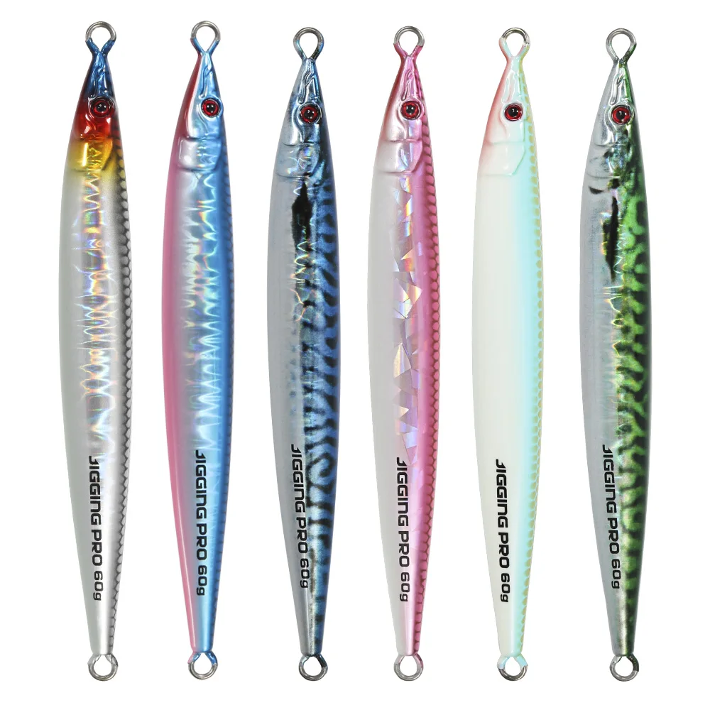 JIGGING PRO 60g 80g 100g señuelo de Jigging lento caída Horizontal plantilla de Metal señuelo de pesca aparejos de pesca de agua salada - imagen 5