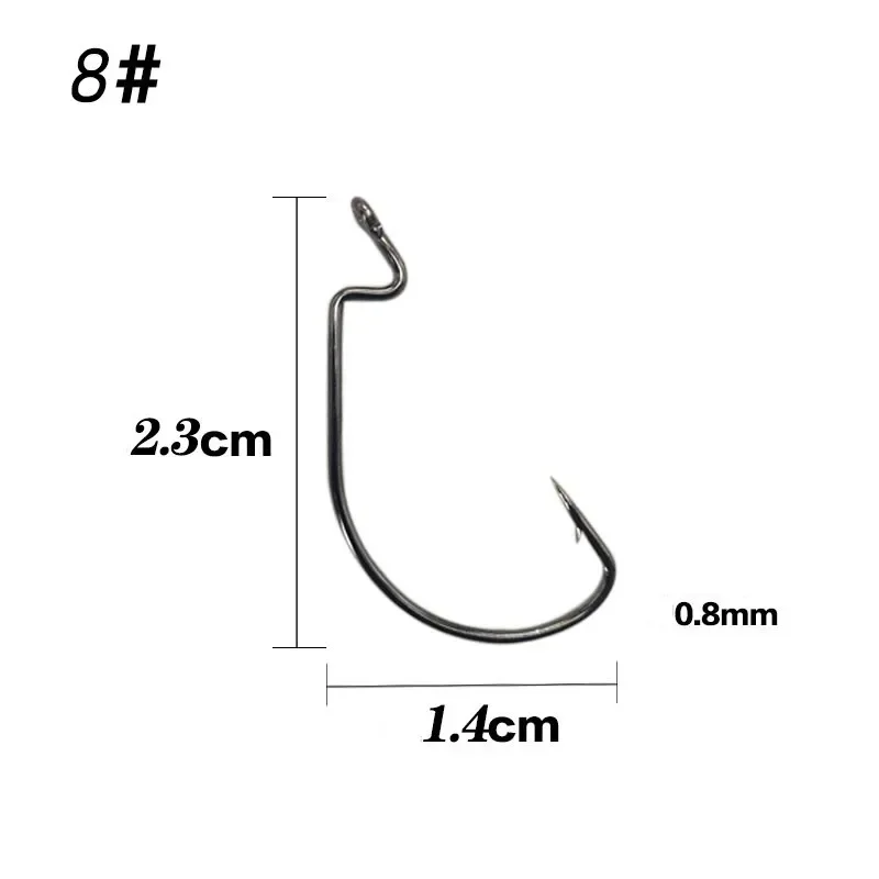 100 Uds anzuelo de pesca de acero rico en carbono manivela ancha anzuelo compensado para señuelo de gusano suave lubina Barb Wobbler - imagen 5
