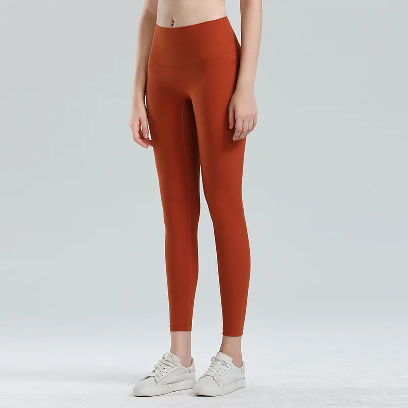 Pantalones deportivos de doble cara para correr, mallas de Yoga de realce de cadera, brocado, cepillado, 17 colores, cintura alta, Color Nude - imagen 4