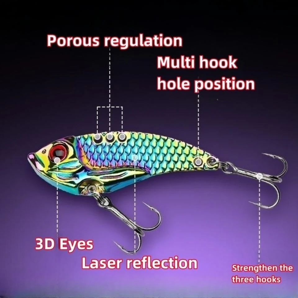 1 capa de agua completa de Metal de tiro largo, vibración de Color, lentejuelas VIB, un solo gancho, cebo de lubina Artificial, oreja plateada, cebo especial - imagen 2
