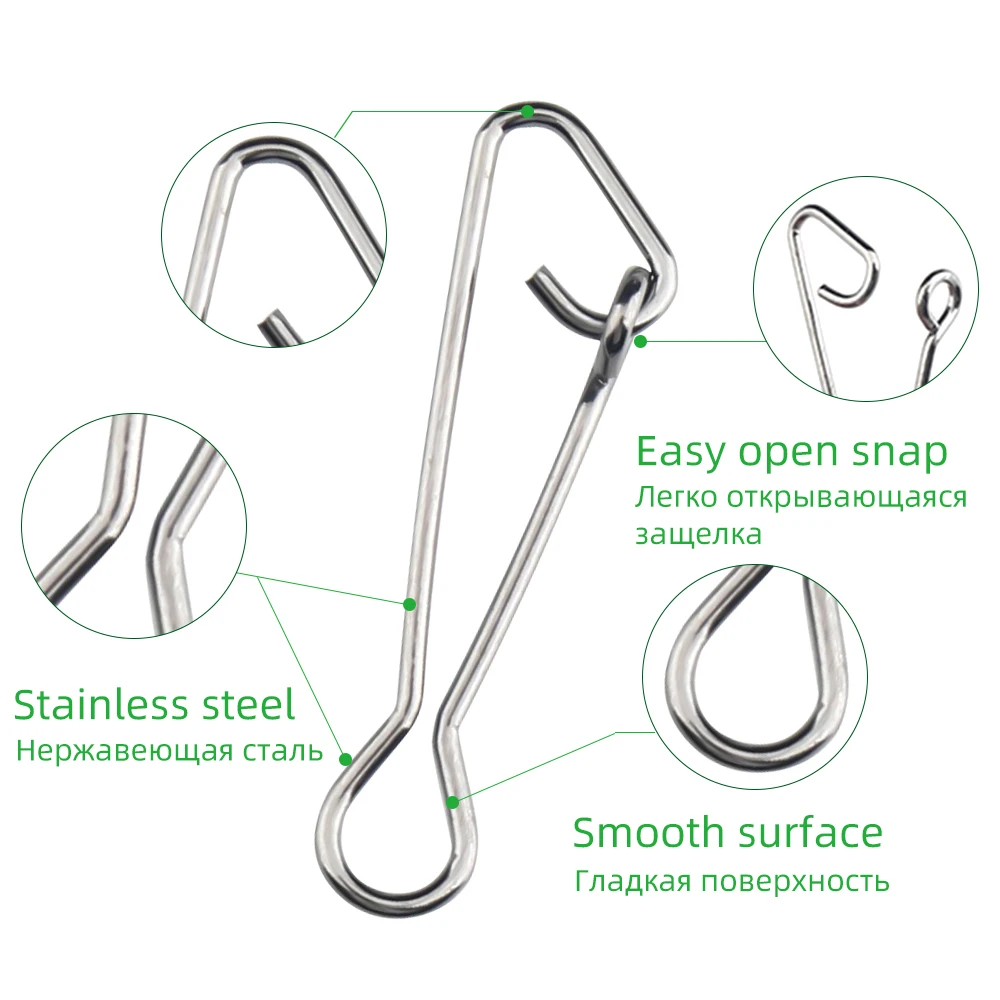 DNDYUJU-broche de pesca de 50 piezas, Conector de pesca de bloqueo rápido, señuelo de seguridad, Pin de pescado, herramienta de acero inoxidable, aparejos giratorios a presión - imagen 5