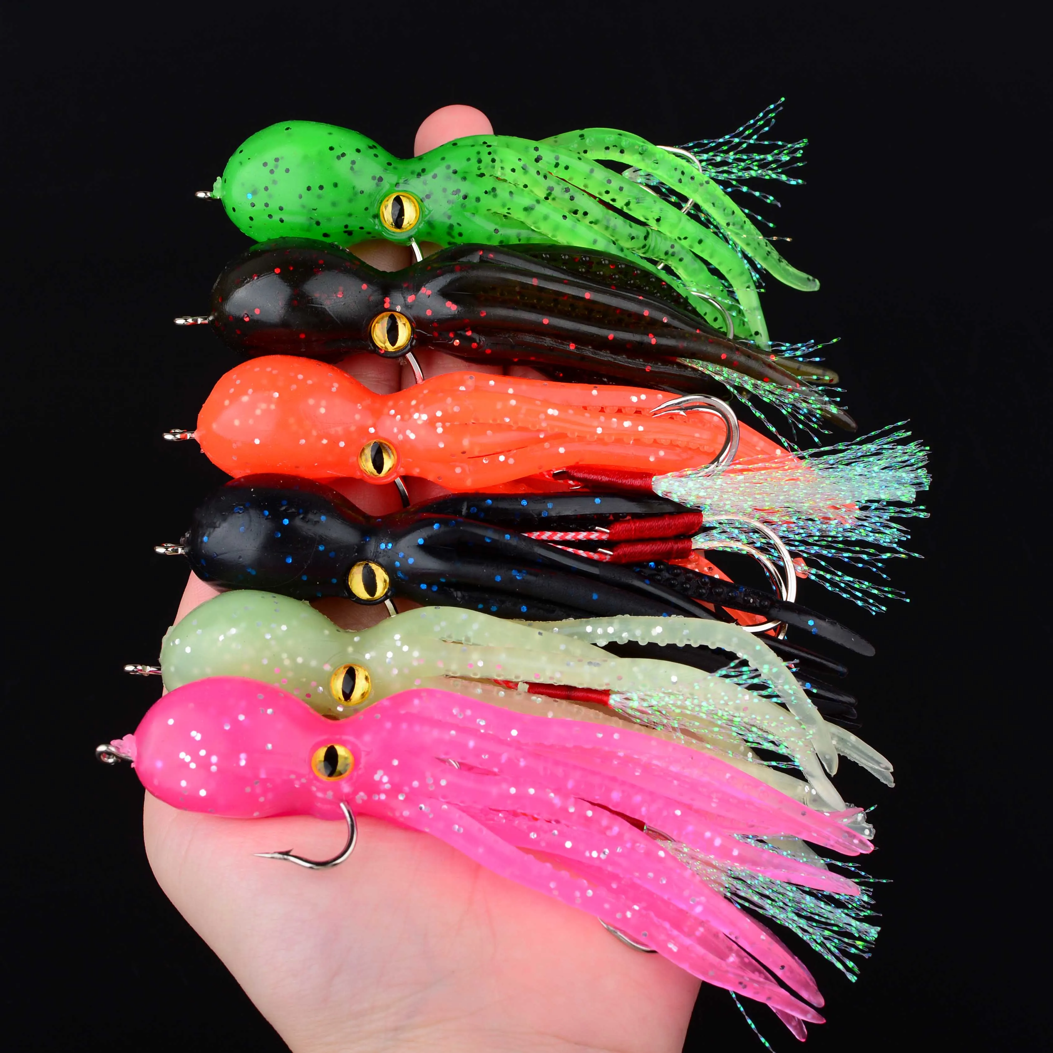 Señuelo de pesca de pulpo, anzuelo de aparejos, cebos blandos artificiales, Triple plantilla que se hunde, herramientas de pesca, 6 uds. - imagen 3