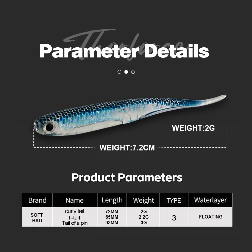 THORFORCE Jigging Wobblers Señuelo de pesca Shad T-tail Plásticos Señuelo suave Artificial Silicona Señuelos Bass Pike Soft Swimbait - imagen 2