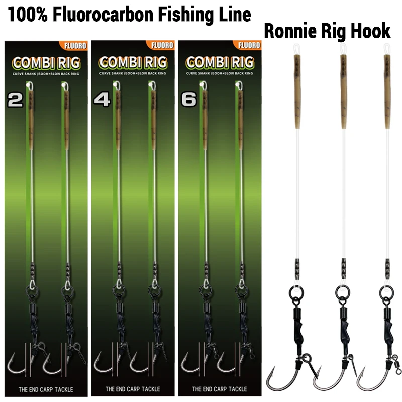 Ronnie rig Aparejos 3 estilos con línea fluorocarbono para carpa
