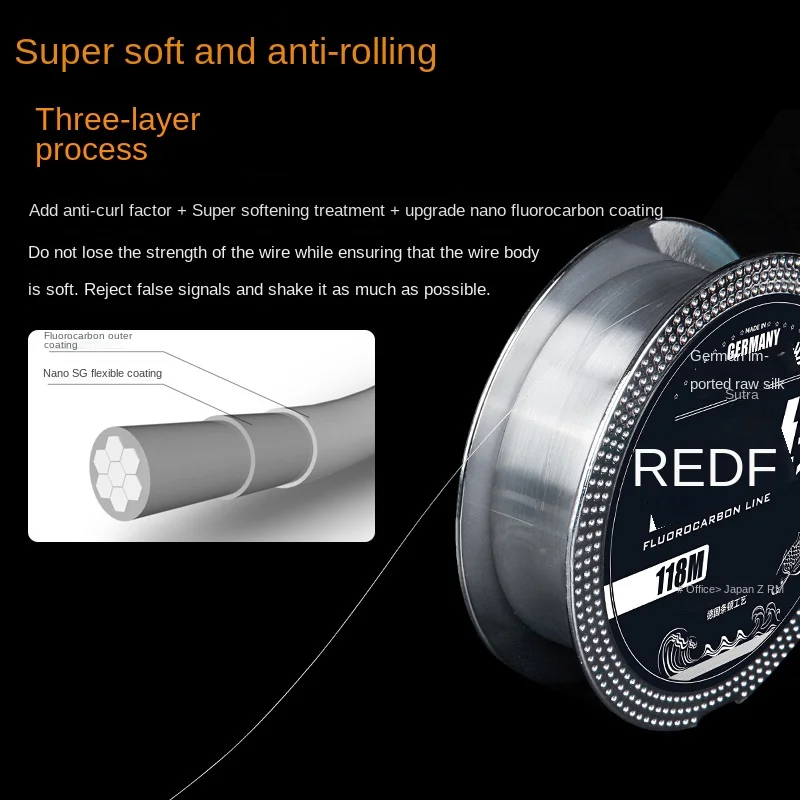 Línea de fluorocarbono Balanzze, cables de pesca súper suaves y fuertes, sublínea principal, línea de pesca de nailon, monofilamento de Alemania - imagen 3