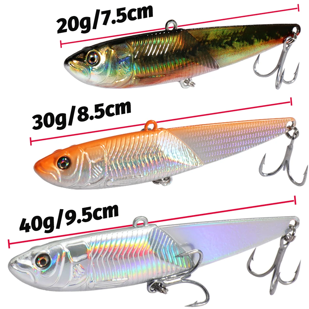 GOBAIT-señuelo VIB con plantilla de Metal, 20g, 30g, 40g, cuchara giratoria, Color de ojo 3D, aparejos de Pesca giratorios con láser, anzuelo Swimbait, cebo Vibetion - imagen 4