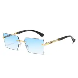 Gafas de sol cuadradas sin montura de moda con borde cortado UV400, gafas de sol decorativas de leopardo con lentes degradados para mujeres y hombres