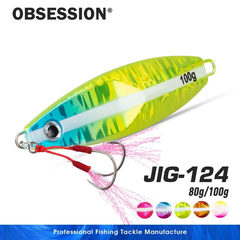 OBSESSION J124 80g/85mm 100g/90mm plantillas de Metal lento cebo brillo luminoso agua salada hundimiento pesca Jig señuelos paso lento Jigging señuelo - imagen 2