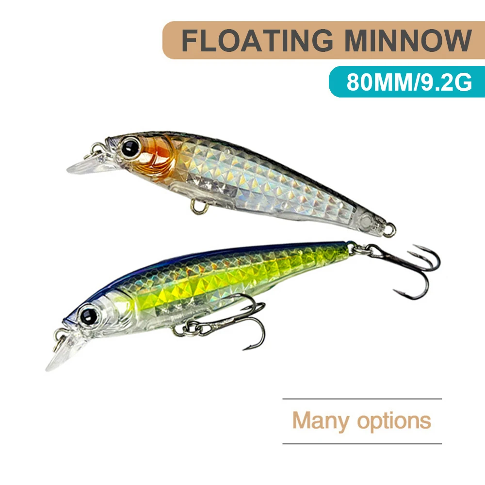 Señuelos de pesca flotantes, 8cm, 9,2g, Wobbler, fundición larga, láser, cebo duro Artificial, Jerkbait, accesorios de pesca, lubina MN613 - imagen 2