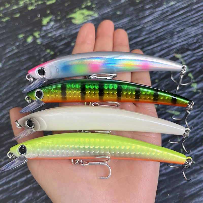 Señuelo de Pesca de pececillo flotante de cristal 3D, 110mm, 14g, Wobblers de agua salada, Jerkbait de curricán para lubina, equipo de Pesca - imagen 4