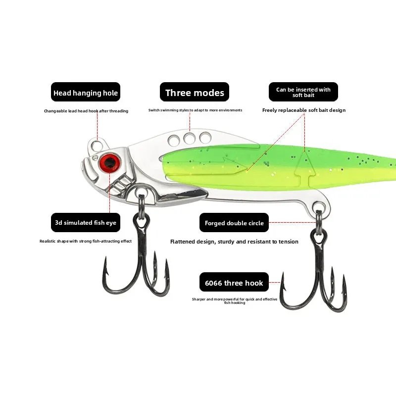 Cebo Luya de cuerpo blando vib + cola en T, cebo blando que sacude para estimular el pez para morder, imprescindible para principiantes, cebo Luya - imagen 5