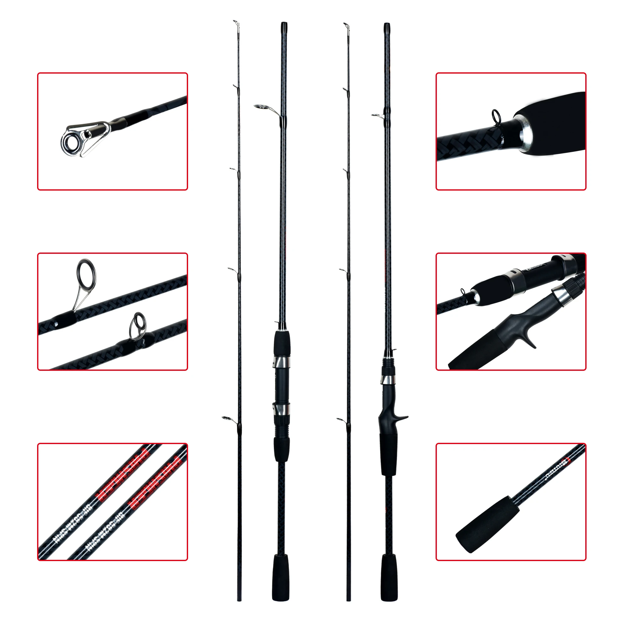 BIUTIFU-caña de pescar con señuelo de fundición giratoria, 2 secciones, de carbono, peso de 5-25g, ultraligera, rápida, para Pike Phishger - imagen 3