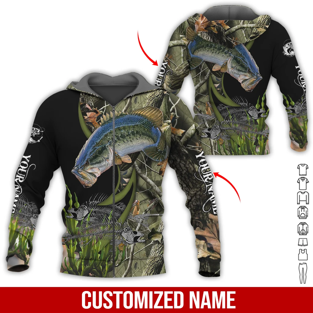 PLstar Cosmos Largemouth Bass Fishing personalizar nombre 3D impreso hombres Sudadera con capucha Unisex Casual cremallera Sudadera con capucha otoño chándales KJ997 - imagen 3