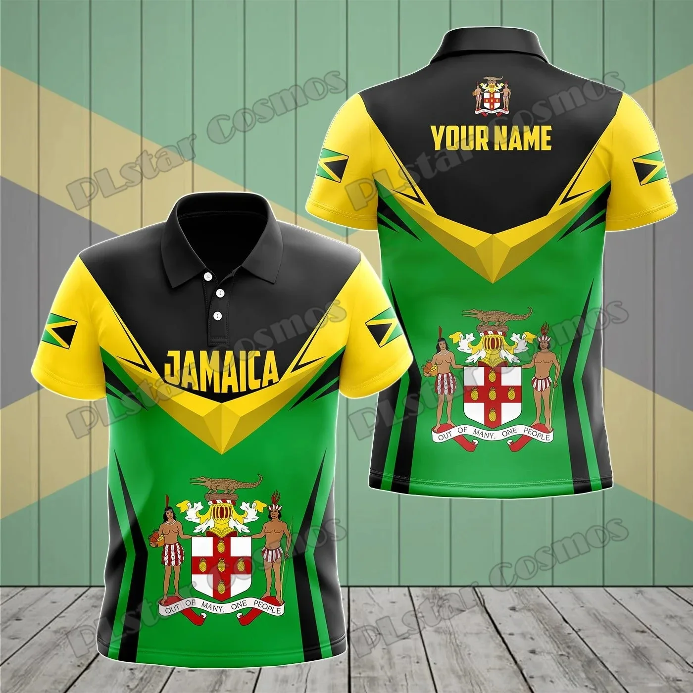 PLstar Cosmos-Camiseta de manga corta con estampado 3D para hombre, Polo con nombre personalizado, abrigo de armas de Jamaica y bandera, informal, a la moda, PLP14