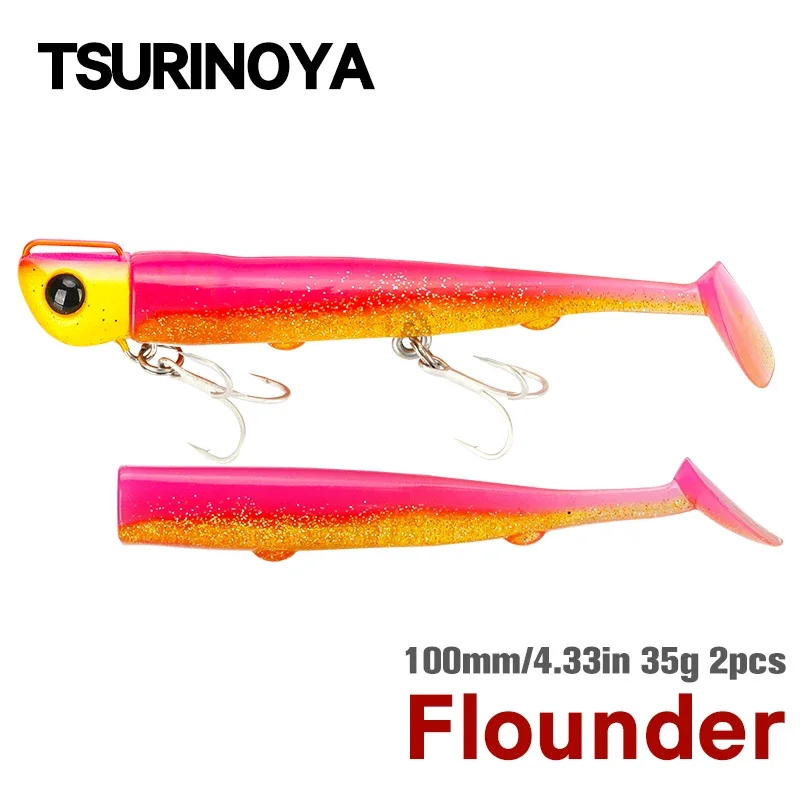 TSURINOYA-cebos grandes que se hunden, 110mm/35g, cabeza de plantilla de fundición larga, cola en T, juego de señuelos blandos, 2 uds., sedán trasero, señuelo de pesca de lubina - imagen 3