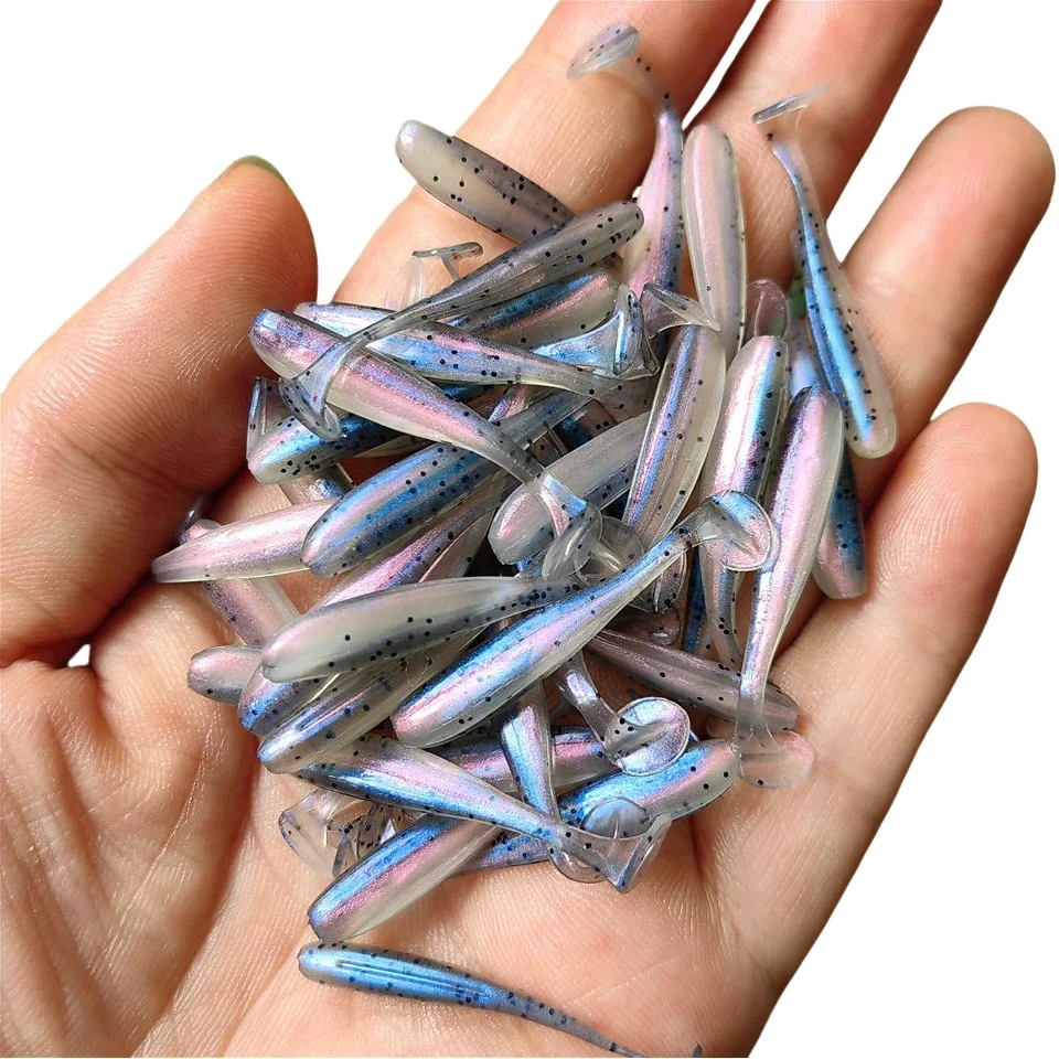 50 Uds Micro Señuelos de Pesca blandos 0,35g/0,45g/1g señuelo de gusano con cola en T pequeño cebo Artificial Jig Wobblers aparejos de pesca de Lucio - imagen 2
