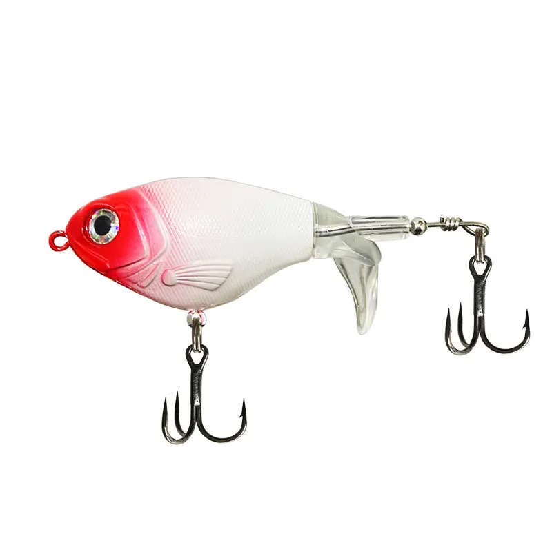 Señuelo de pesca Popper Topwater, 1 Uds., 10g/14g, Whopper Plopper, cebo duro de plástico Swimbait con cola suave giratoria para Lucio - imagen 5