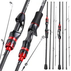 Caña de pescar giratoria Sougayilang Casting, 4 secciones, 2,1 m, caña ultraligera de fibra de carbono con mango EVA, peso del señuelo de 0,8-5g