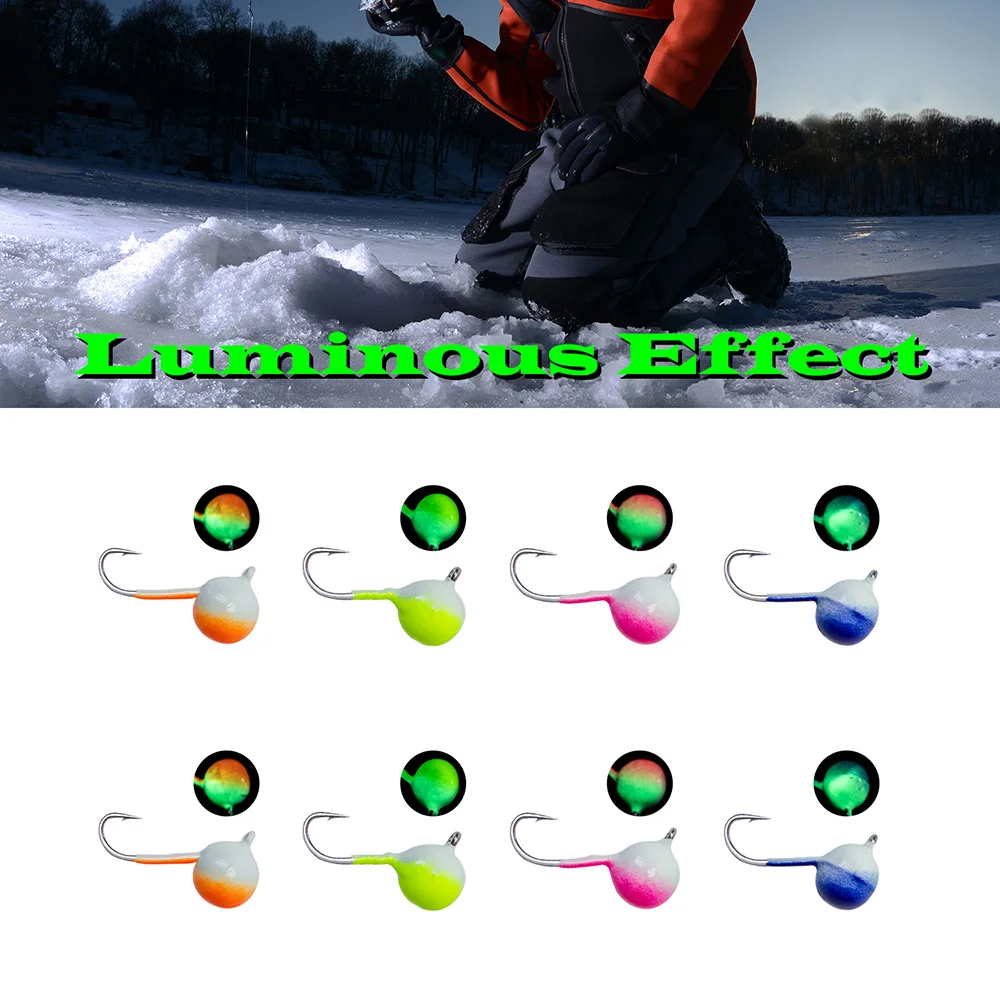 Goture-anzuelo de pesca en hielo de invierno, cebo de plantilla de hielo de tungsteno brillante, 1,1-2g, señuelo de pesca de Jigging para tipo de pez pan, herramienta de pesca, 8 Uds. - imagen 5