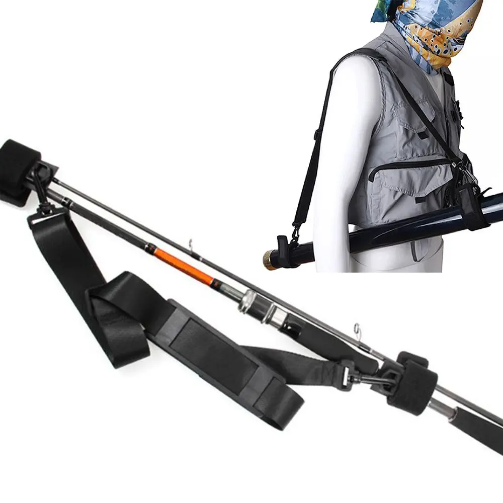 Correa de hombro negra para caña de pescar, correa de transporte, accesorios de aparejos, eslinga, cinturón de pesca - imagen 5