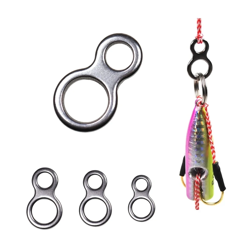 20 piezas conector de cebo de ocho anillos de dos agujeros para pesca, conector giratorio para curricán, anzuelo de asistencia, aparejos de pesca de acero inoxidable - imagen 4