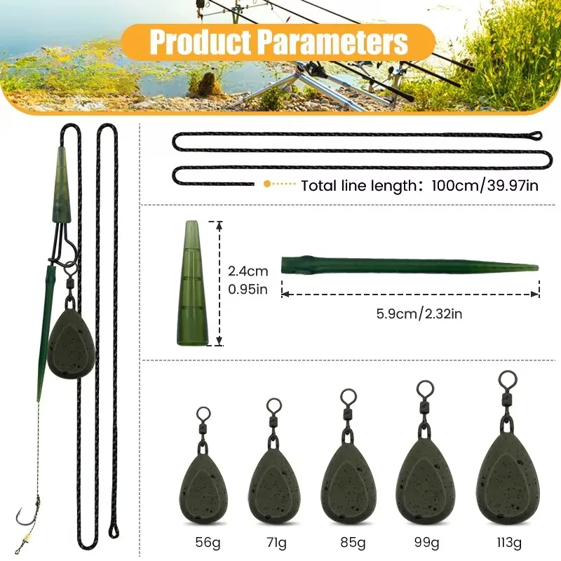 Kit líder pesca carpa completo con plomos, anzuelos y línea ponderada - imagen 3