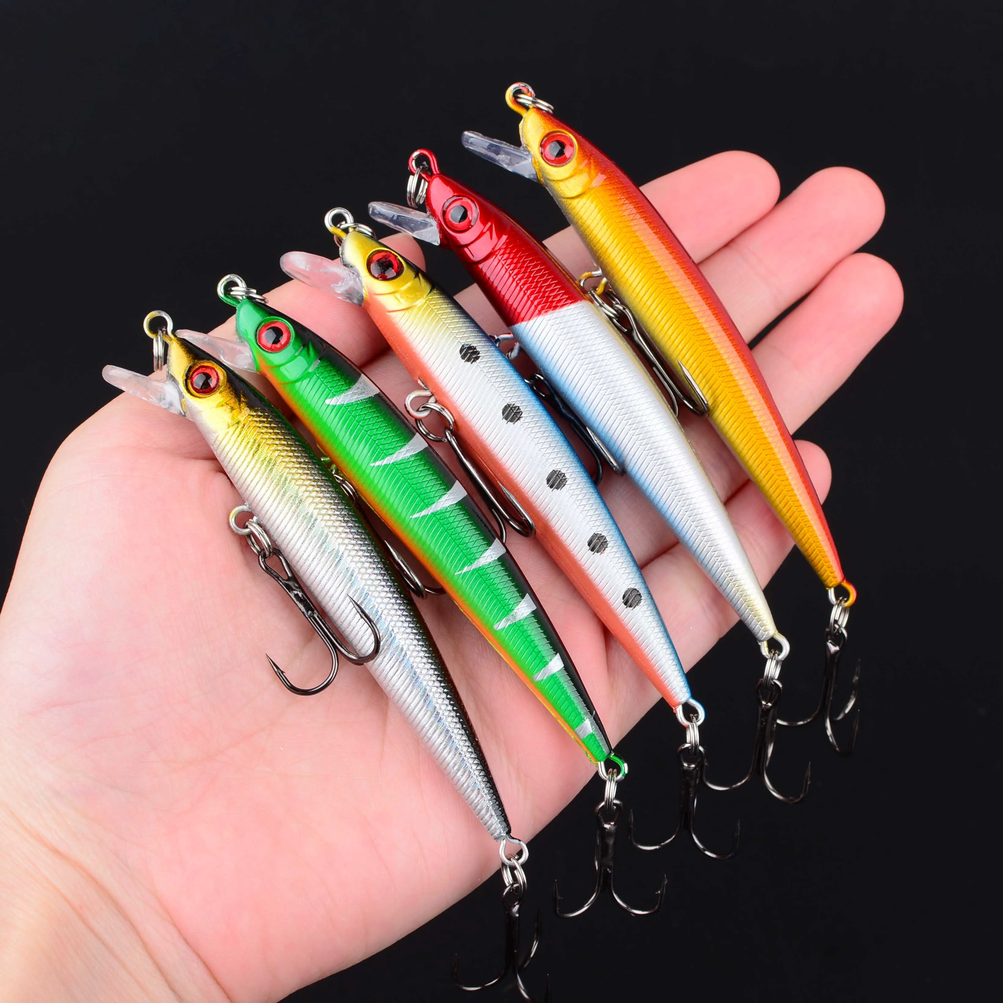 5 uds señuelo de pesca Wobbler cebo duro Longcast Minnow Pike Bass aparejos de agua dulce de agua salada ﻿