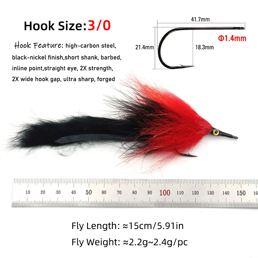 4 piezas 3/0 #   Señuelo serpentín de cola de conejito de boca larga con gancho 5/0 #   Anzuelo Seaducer Fly Pesca en agua salada Baitfish para Redfish Tarpon - imagen 4