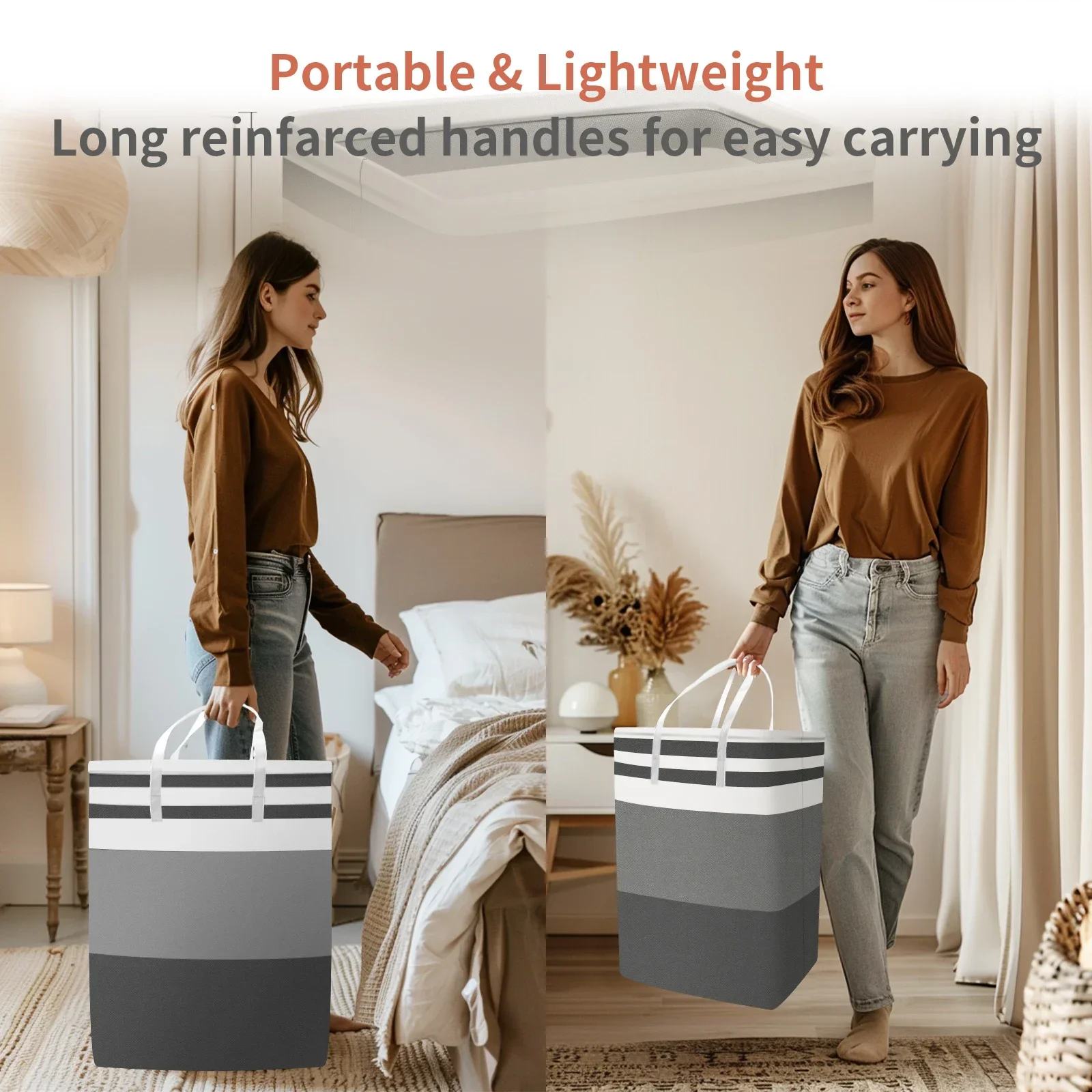 Cestas para la colada grandes, cesto para la colada independiente impermeable, cesto alto plegable para ropa con asas extendidas para ropa - imagen 5