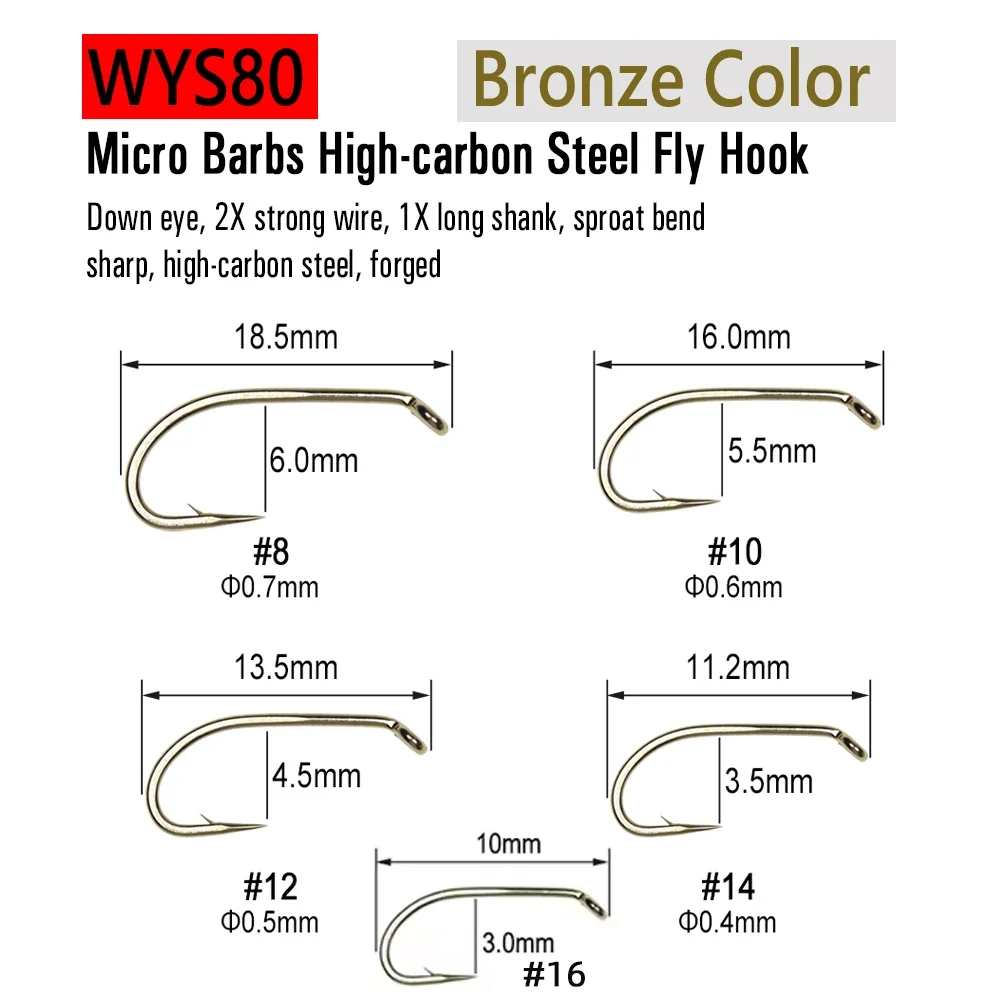 Wifreo 500 piezas # 8 ~ 22 anzuelo de atado de moscas húmedas secas Ninfa Pupae Caddis Scud Midge anzuelo de pesca con mosca señuelo de trucha aparejos de pesca - imagen 2