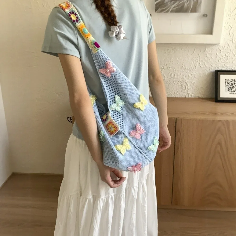 Bolso bandolera tejido con mariposas y flores – Bohemio vintage - imagen 2