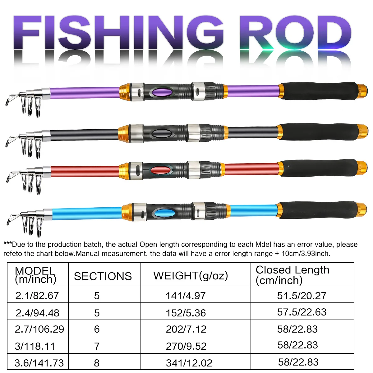 Cañas de pescar telescópicas de 2,1-3,6 M, 6-8 secciones, cañas de pescar de carpa de fibra de vidrio ultraligeras, aparejos de pesca con caña giratoria - imagen 2